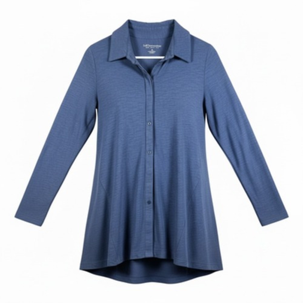 Soft Surroundings Shirt Womens PS Blue Button Front Tunic Top Lightweight